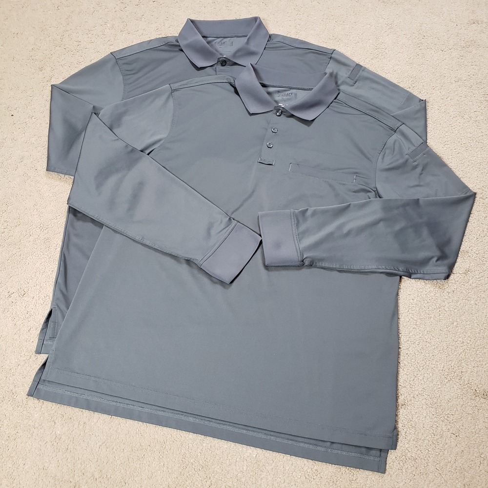 2x Lot Duluth Trading Co. Knuckledown Polo Shirt Men L Gray Long Sleeve Relaxed